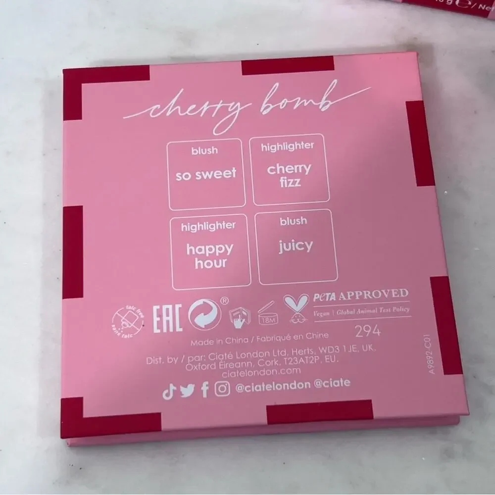 Ciate NIB Cherry Bomb Blush &‎ Highlighter Palette 2 Blush 2 Highlighters
